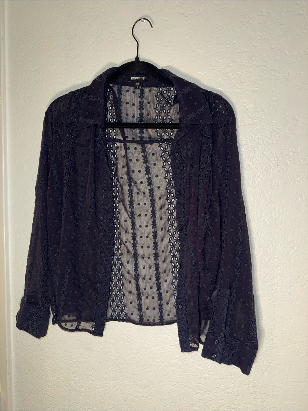 Express Black Eyelet Button-Down Shirt